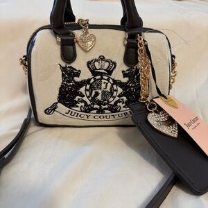 Juicy Couture Cream & Black Logo Satchel with Gold Charm